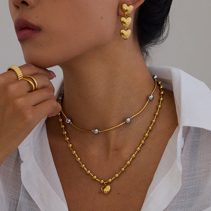 Stainless Steel Heart Necklace Simple High-End Earrings Non-Fading Titanium Steel Jewelry for Women