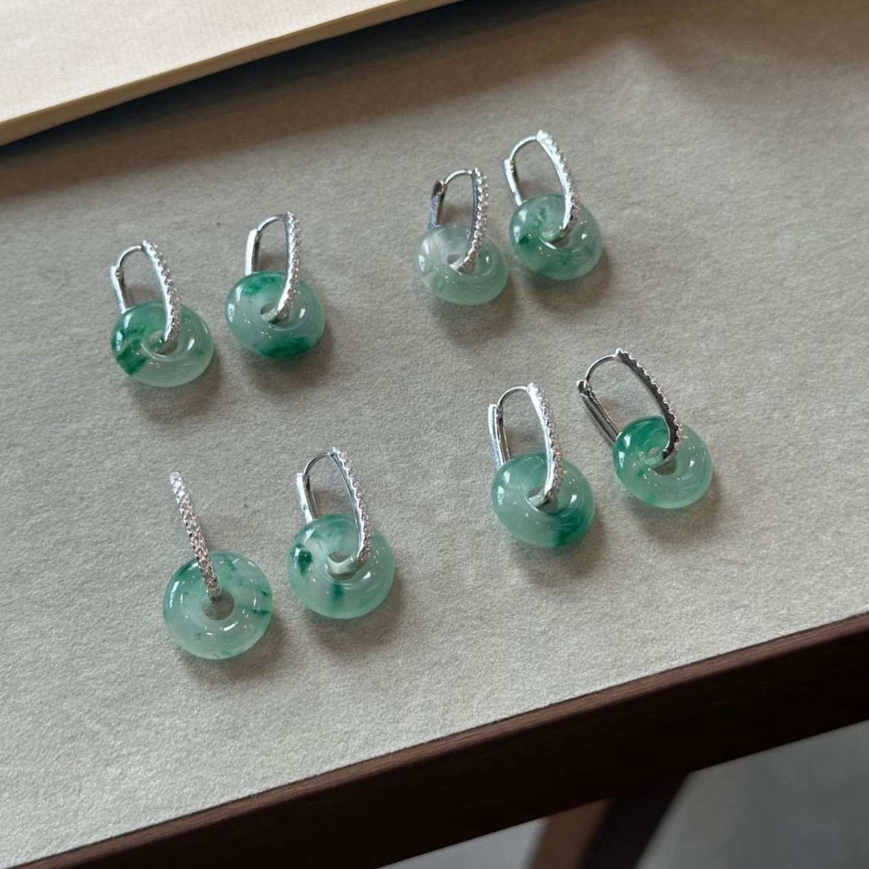 Pure Silver S925 Chinese Style African Jade Ice Floating Flower Donut Earrings Chinese Style Jade Plate Round Beads Light Luxury Exquisite Versatile