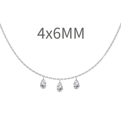 S925 Silver Single Diamond Drilled Water Drop Shape Zircon Multi-size Pendant Necklace Light Luxury High-end Feel Layered Wear