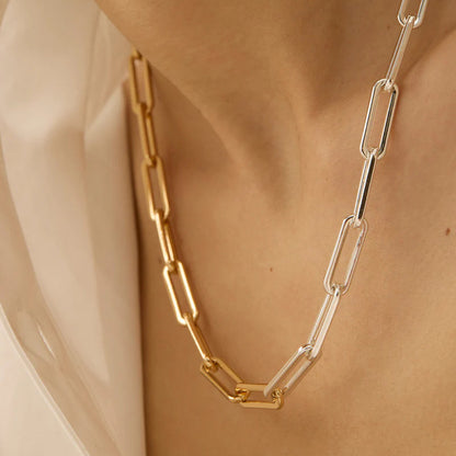 Stainless Steel Color Block Necklace High-End Ins Collarbone Chain Plain Circle Chain Titanium Steel Jewelry