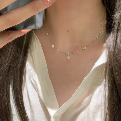 S925 Sterling Silver High Carbon Diamond Four-Leaf Clover Necklace Light Luxury Niche Design Clavicle Chain