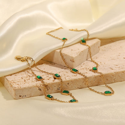 Ins Style Square Emerald Zircon Necklace Light Luxury Niche High-end Titanium Steel Collarbone Chain Necklace Bracelet
