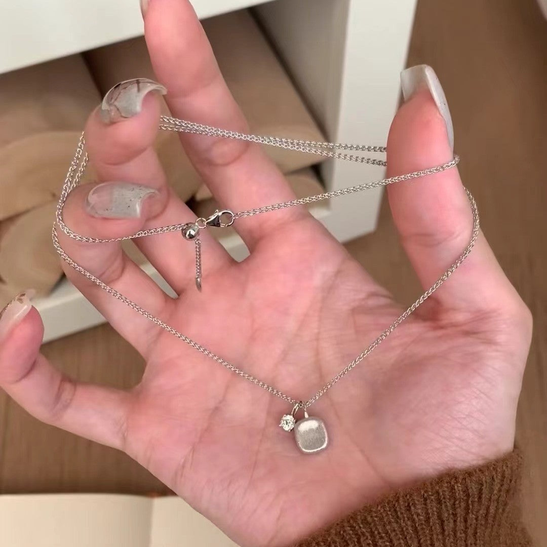 Italian Vintage Brushed Light Luxury High-End Jewelry 925 Sterling Silver Vintage Brushed Small Sugar Cube Necklace