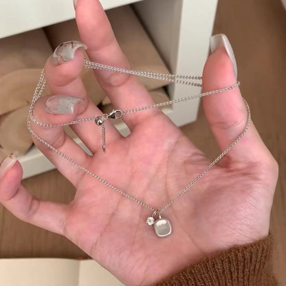 Italian Vintage Brushed Light Luxury High-End Jewelry 925 Sterling Silver Vintage Brushed Small Sugar Cube Necklace