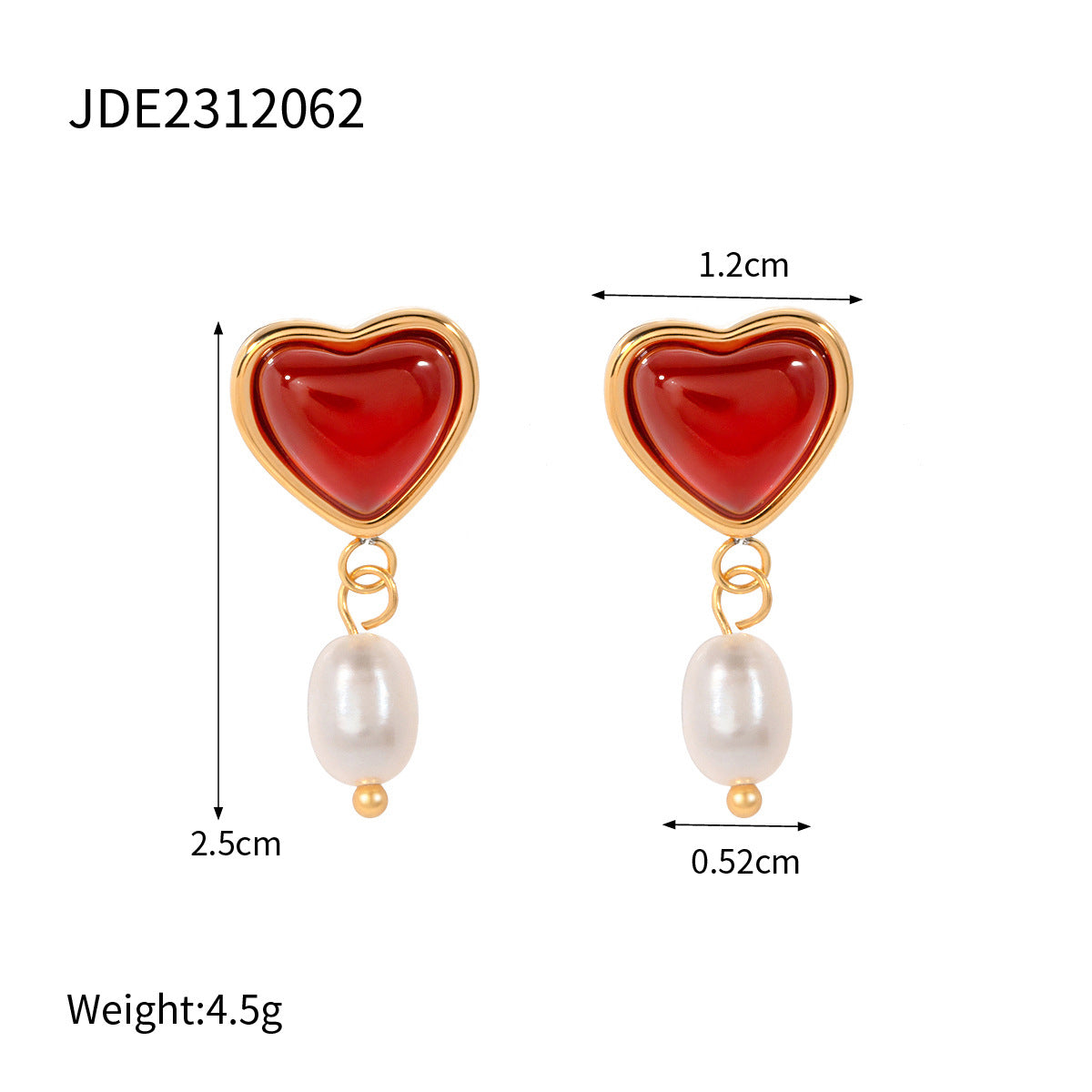 18k Gold Stainless Steel Red Agate Heart Necklace High-end Pendant Earrings Niche Ins Style Ring