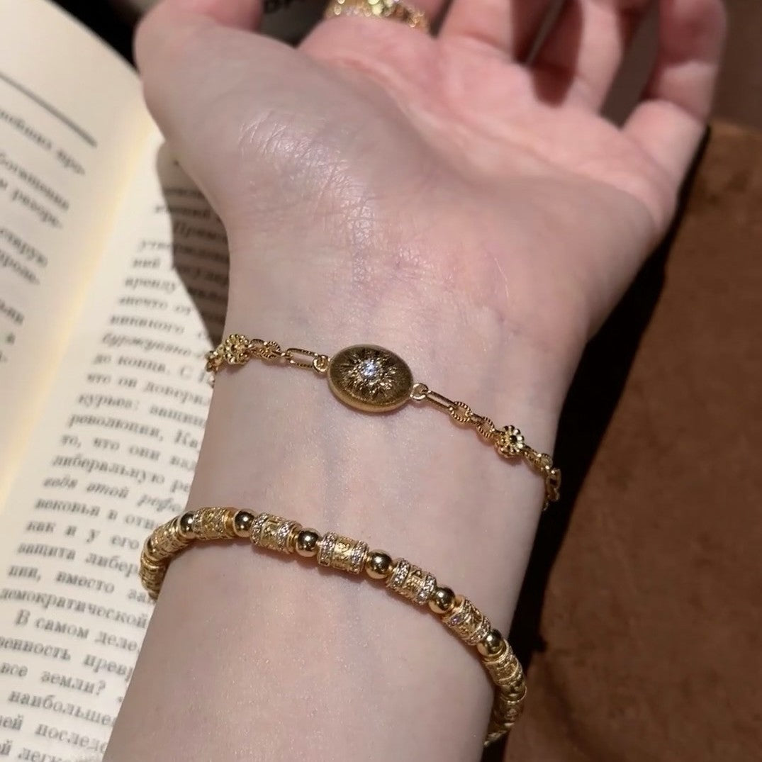 Italian Craft Cloth Home Style Brushed Craft High Carbon Diamond Small Silver Bean Bracelet Light Luxury High-end Feel