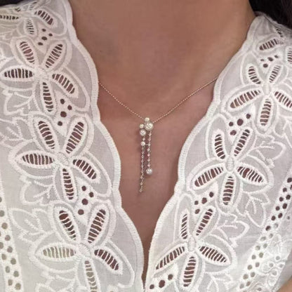 Pure Silver S925 Shijia Pearl Tassel Necklace Light Luxury High-end Elegant Versatile Simple Fashion Niche