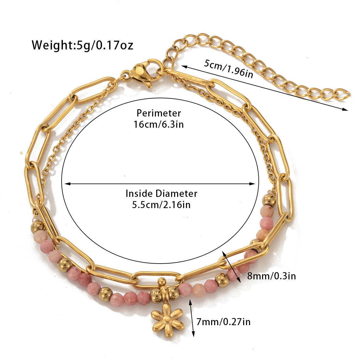 Hot-Selling Jewelry Titanium Steel Bracelet Bohemian Style Natural Stone Beaded Bracelet Double-Layer Women's Bracelet