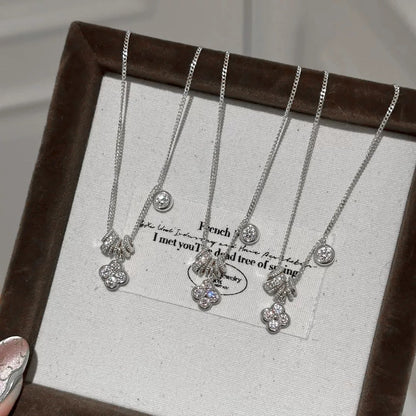 Sterling Silver s925High Carbon Diamond Lucky Clover Running Ring Necklace New Hot-Selling Niche High-Value Hot-Selling Collarbone Chain