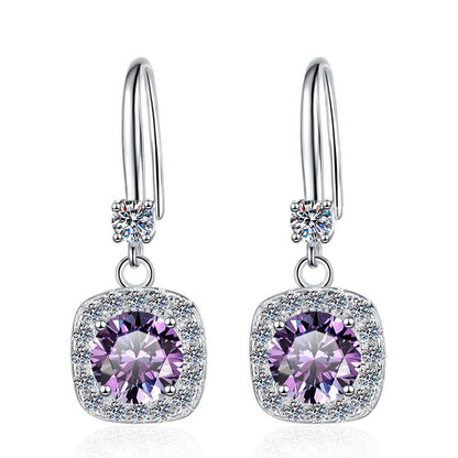 Moissanite Earrings 1 Carat GRA Certificate Waist Code Square Korean Fashion Moissanite S925 Sterling Silver Earrings