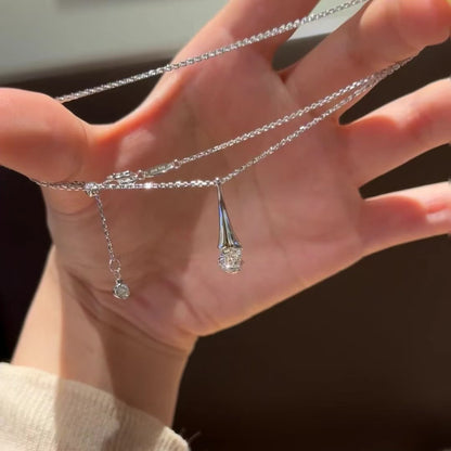 Pure Silver S925 High Carbon Diamond Perfume Bottle Necklace Adjustable Pull Necklace Clavicle Chain Niche
