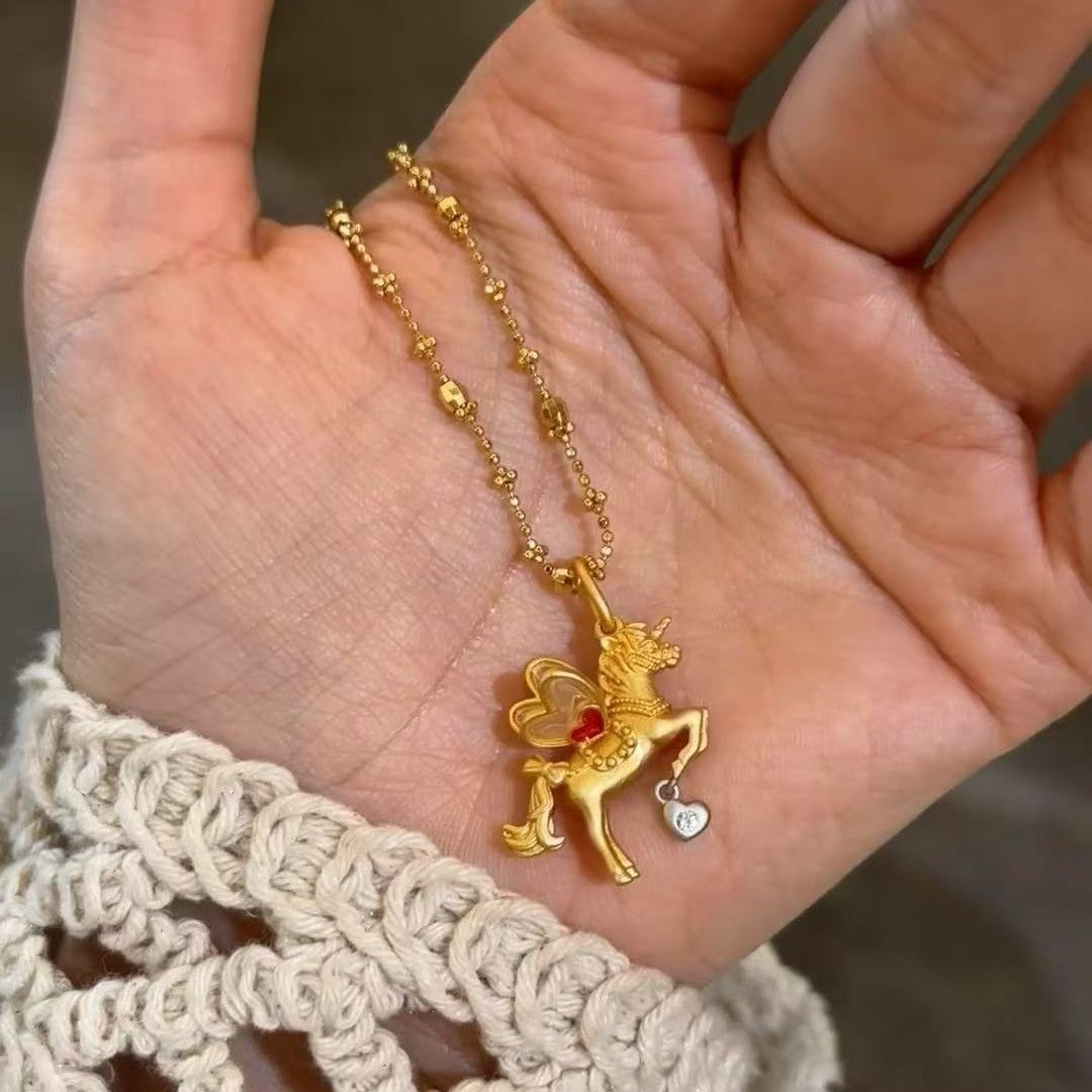 Enamel Craft Dream Unicorn Girl Heart Necklace Fashionable Small Versatile High-end Elegant Collarbone Chain