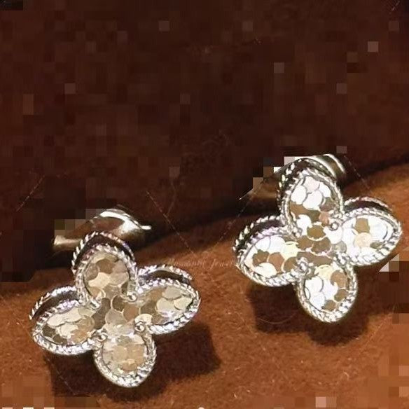 Sparkling Dragon Scale Earrings for Women S925 Four-Leaf Clover Crushed Ice CNC Craft Earrings