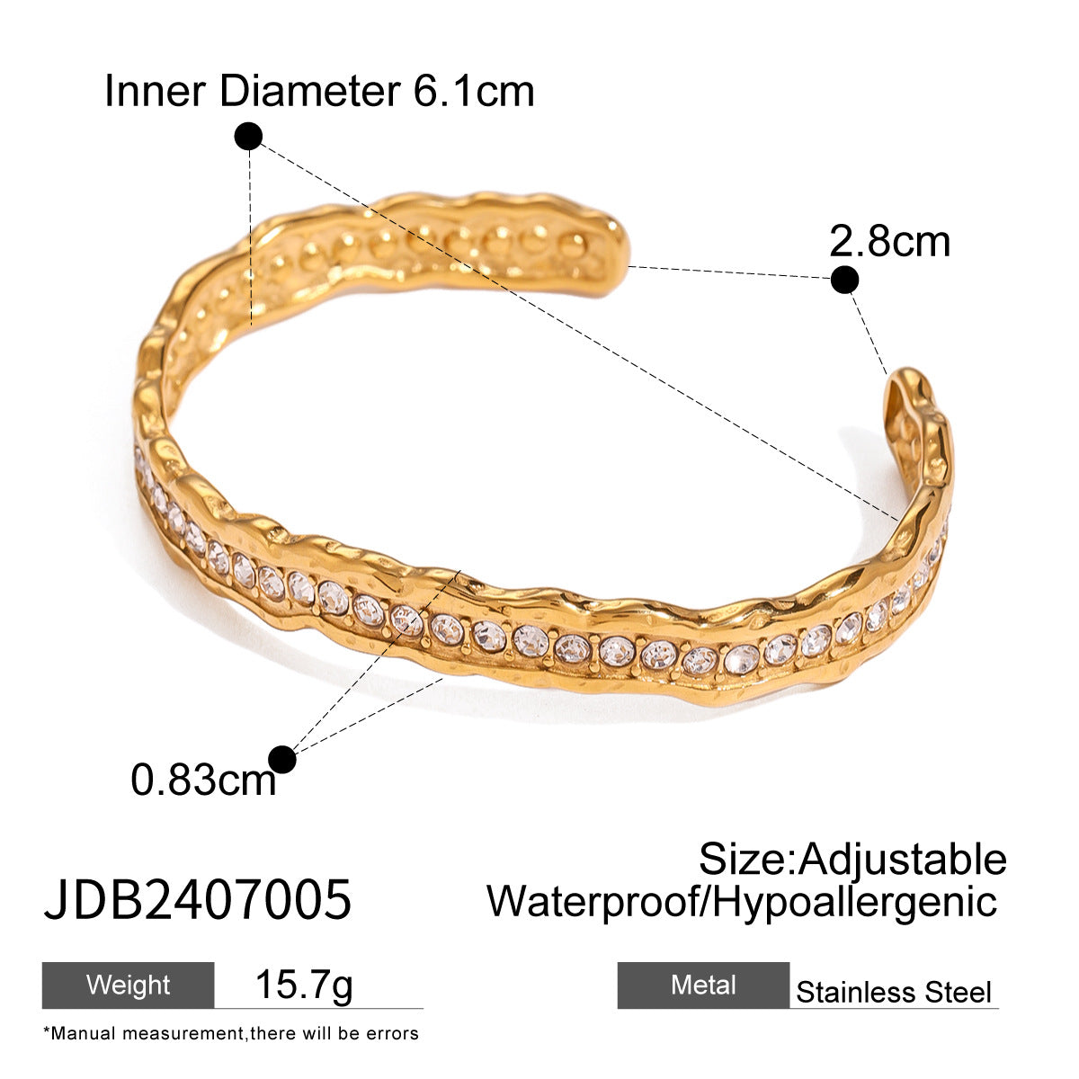 Stainless Steel Zircon Bracelet High-End Ins Open Bangle Titanium Steel Jewelry Bracelet