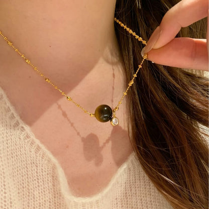 Pure Silver S925 Tiger Eye Stone Fairy Chain Exquisite Vintage Autumn Winter Atmosphere New Sweater Chain High-end Elegant Collarbone Chain