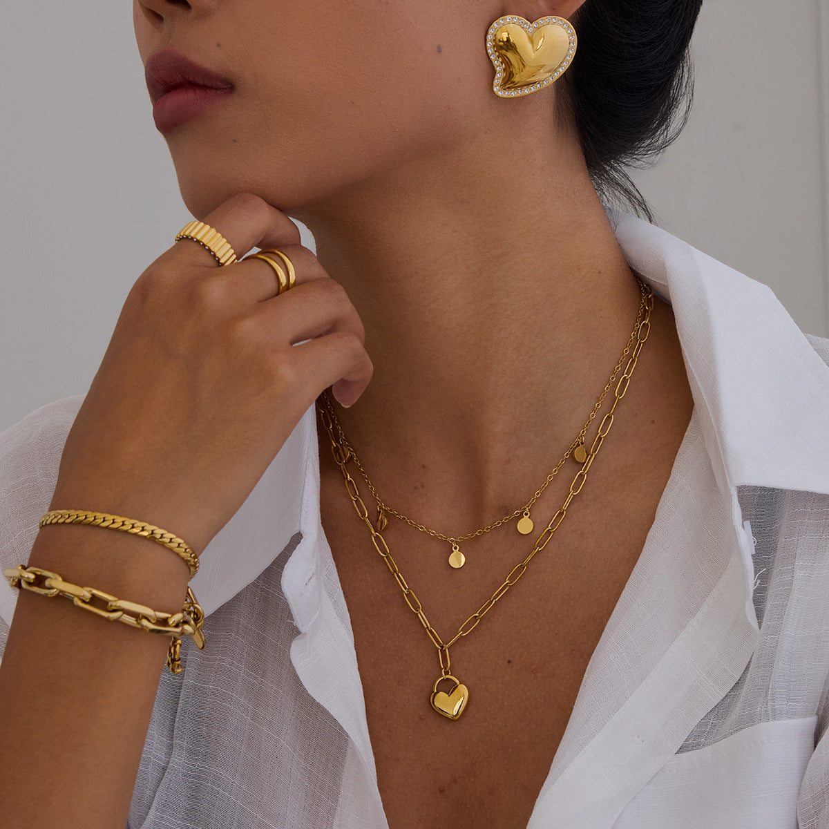 Heart Necklace Simple High-End Feel Stainless Steel Jewelry Non-Fading Titanium Steel Choker Neck Chain Accessory