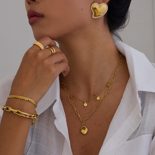 Heart Necklace Simple High-End Feel Stainless Steel Jewelry Non-Fading Titanium Steel Choker Neck Chain Accessory