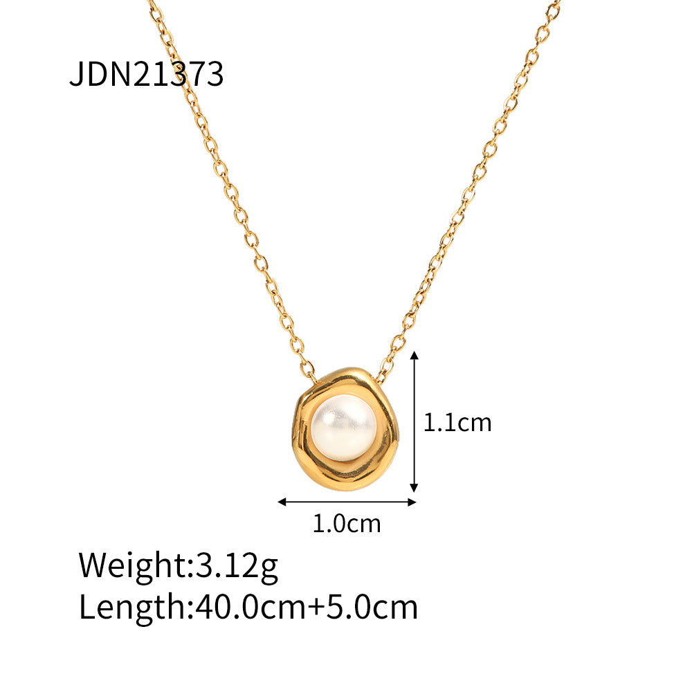 Stainless Steel Pearl Necklace High-End Niche Ring Exaggerated Earrings Titanium Steel Set Accessories