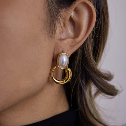 Titanium Steel Imitation Pearl Earrings Light Luxury High-end Earrings Non-fading Earrings Stainless Steel Jewelry