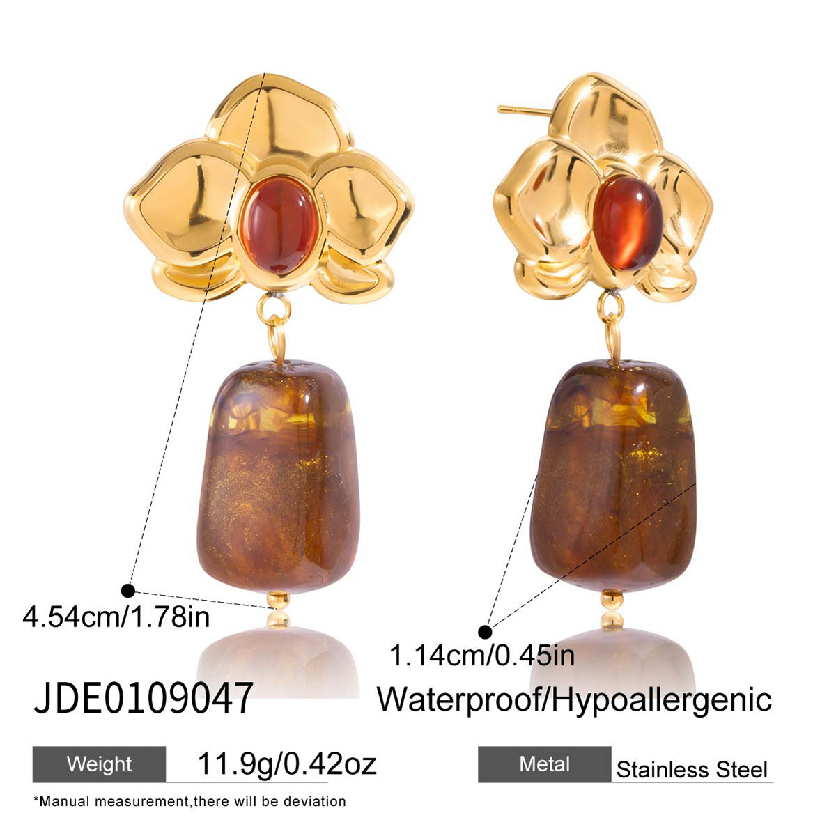 Stainless Steel Amber Resin Earrings Light Luxury High-end Earrings Non-fading Stainless Steel Ear Accessories