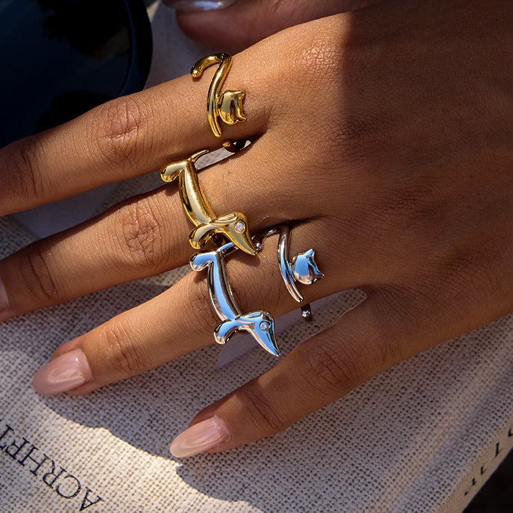 Lucky Cat Dog Ring Titanium Steel Non-Fading Jewelry Stainless Steel Hand Accessories for Women High-End Rings