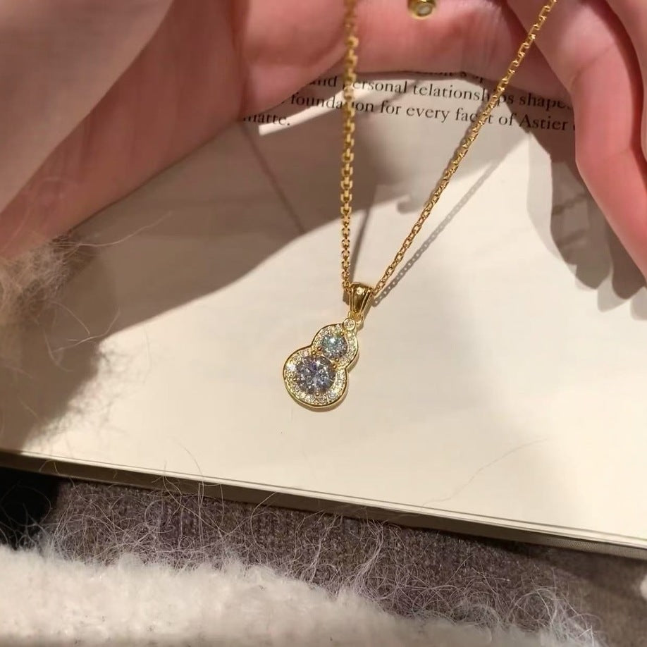 Pure Silver S925 High Carbon Diamond Gourd Fortune Necklace Exquisite Inlaid Sparkling Fashionable Elegant Versatile High-end Necklace