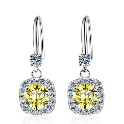 Moissanite Earrings 1 Carat GRA Certificate Waist Code Square Korean Fashion Moissanite S925 Sterling Silver Earrings