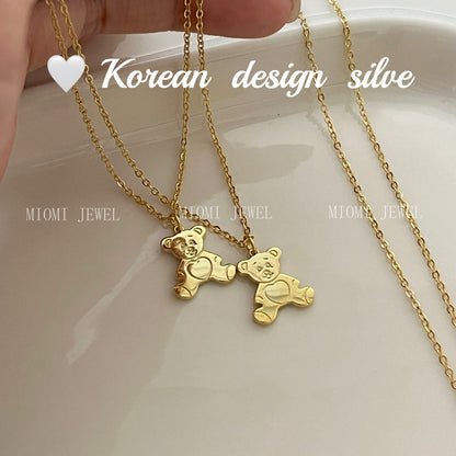 Korean Niche Design Cute Style Silver S925 Sterling Silver GoldJewelry  Bear Necklace Versatile Collarbone Chain