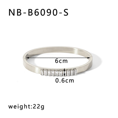 Hot-Selling Zircon Heart-Shaped Quadrilateral Geometric White Zircon Green Zircon Titanium Steel Real Gold Plated Color-Retaining Jewelry Bracelet