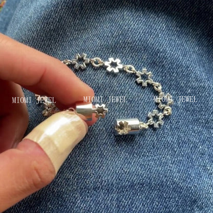 S925 Sterling Silver Star Snowflake Magnetic Clasp Bracelet Niche Personality Retro Hollow Flower Hexagram Bracelet Jewelry
