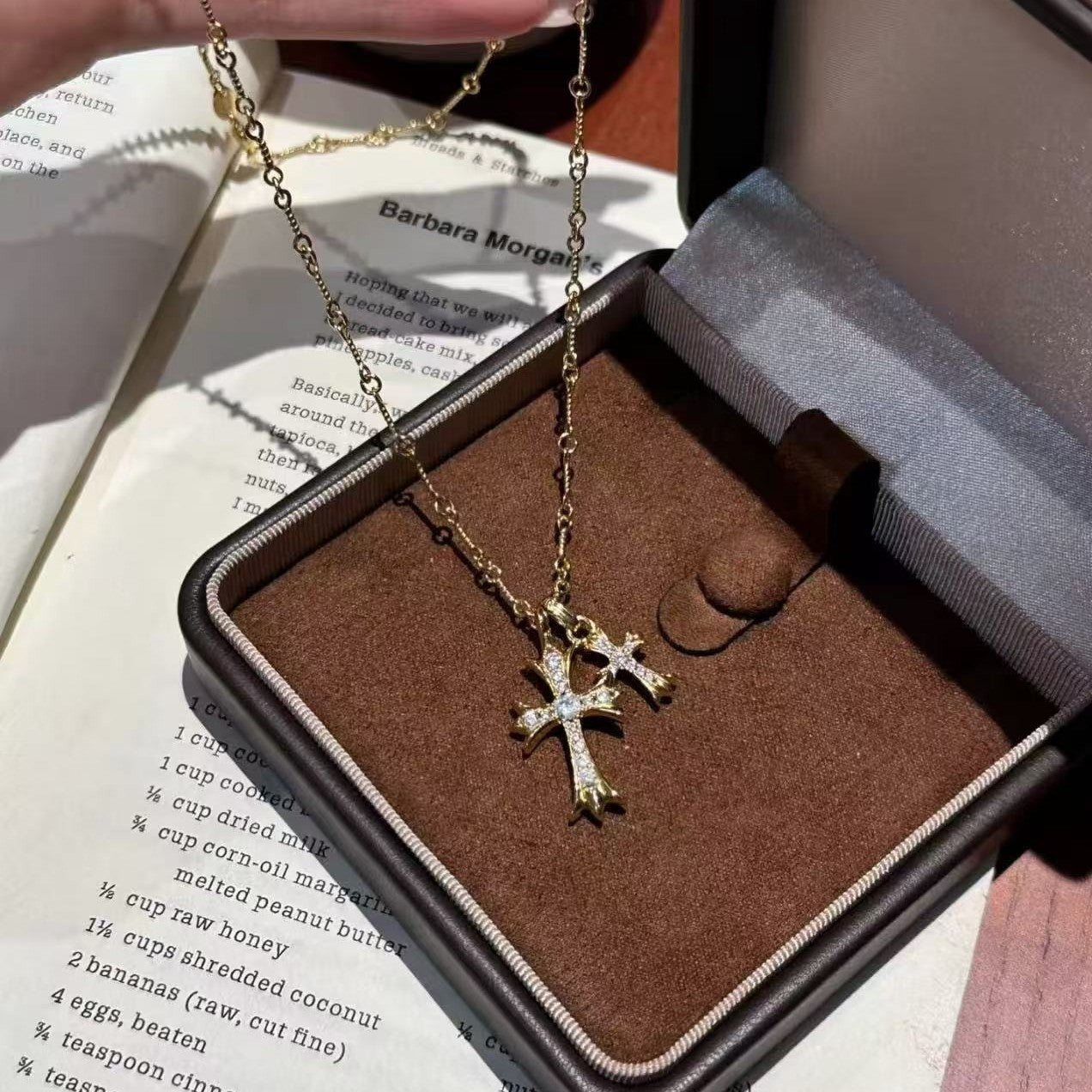 Pure Silver S925 Double Cross Necklace Niche Ins Style High-end Light Luxury European and American Retro Versatile Heavy Craft Collarbone