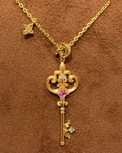 Sterling Silver S925Brushed Craft Iris Flower Fairy Wand Key Necklace for Women, Niche Light Luxury High-end Collarbone Chain