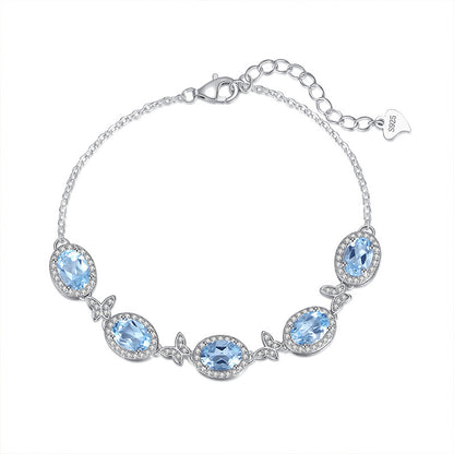 S925 Sterling Silver Inlaid Natural Crystal Stone Butterfly Bracelet Multi-color Crystal Clear Healing Fashion Design Women's Style