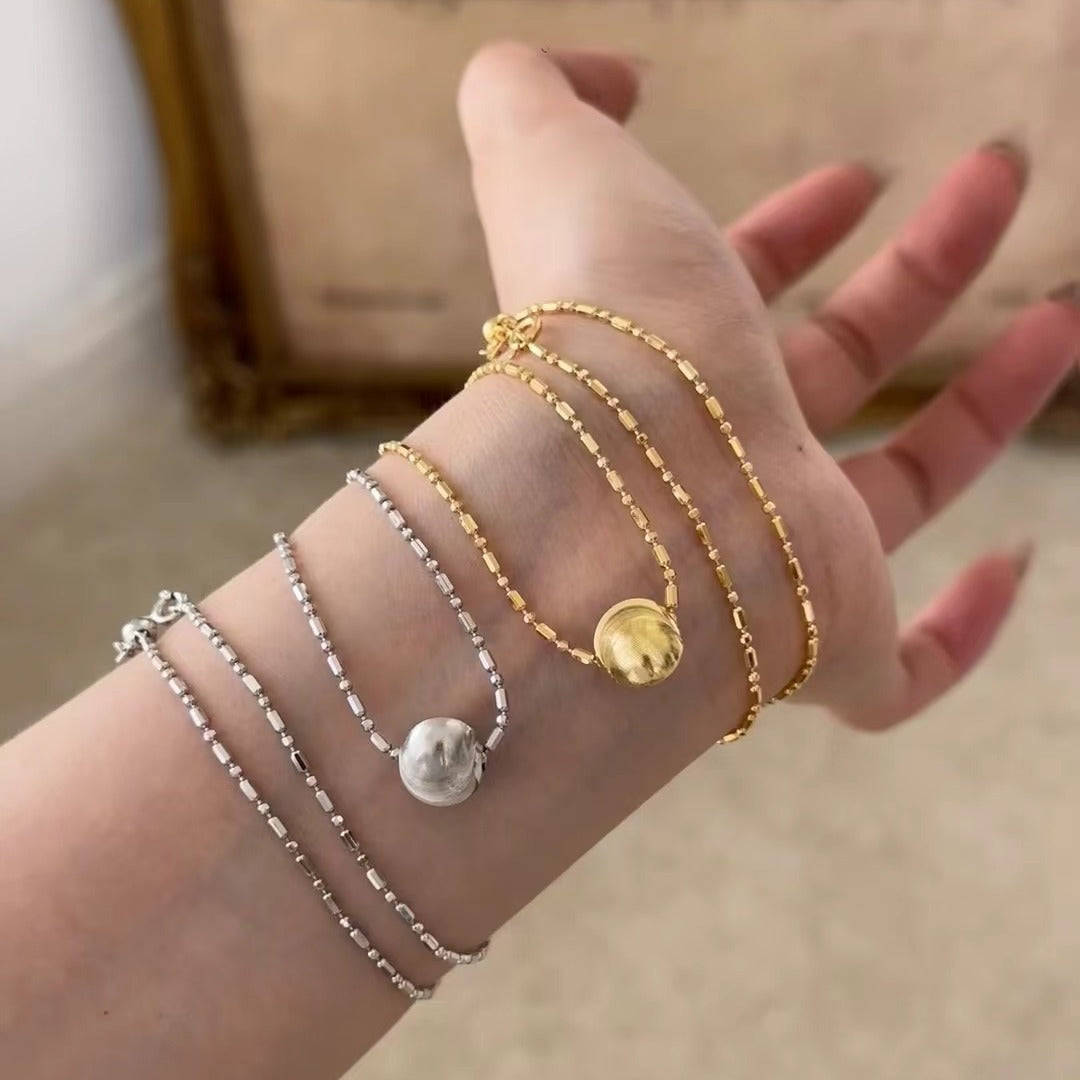 Pure Silver S925 Real Gold Plated Retractable Push-Pull Cat Eye Bead Necklace Clavicle Chain Light Luxury High-End Exquisite