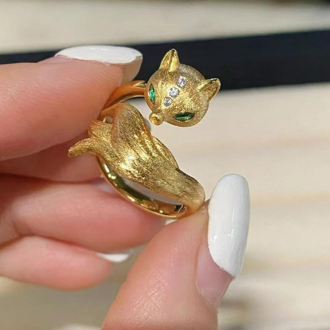 Italian Vintage Brushed Light Luxury High-End 925 Sterling Silver Brushed Nine-Tailed Fox Vintage Brushed Ring