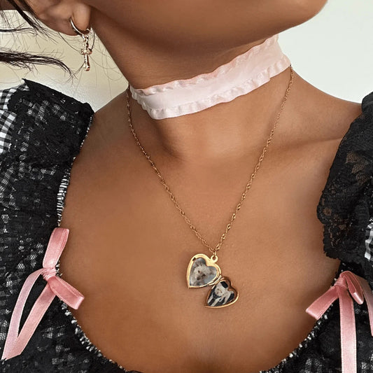 Open and Close Titanium Steel Heart Necklace Light Luxury High-End Feel Stainless Steel Jewelry Non-Fading Collarbone Chain