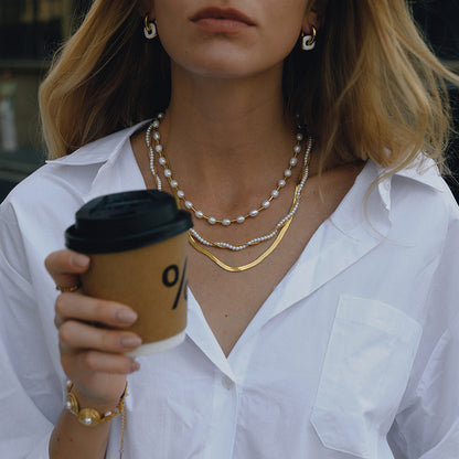 Titanium Steel Imitation Pearl Necklace Light Luxury High-end Clavicle Chain Stainless Steel Jewelry for Women Non-fading Jewelry