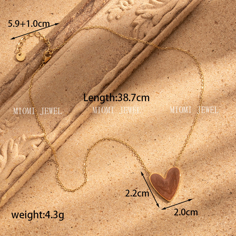 gold plated Titanium Steel Simple Versatile Stainless Steel Oil Painting Heart necklace