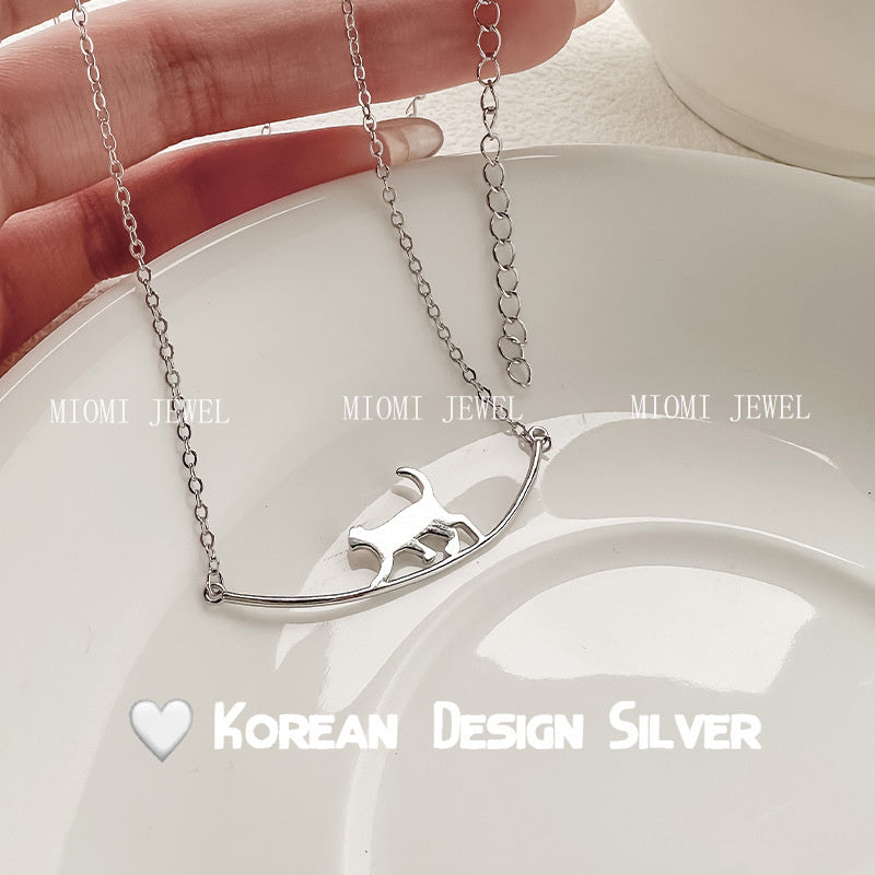 S925 Sterling Silver Little Cat Necklace for Women, Unique Design, Cute Collarbone Chain, Ins Style, Simple and Gentle Fashion INS