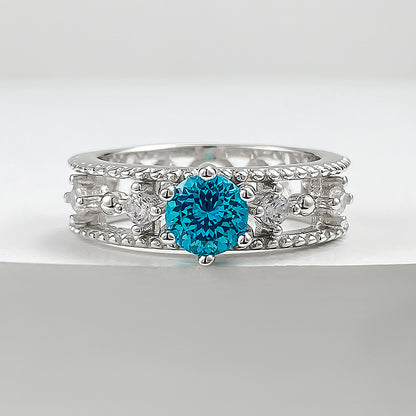 Gold Jewelry S925 Silver Daily Luxury Style One Carat Aquamarine Firework Cut Ring for Women Fashion Versatile Style