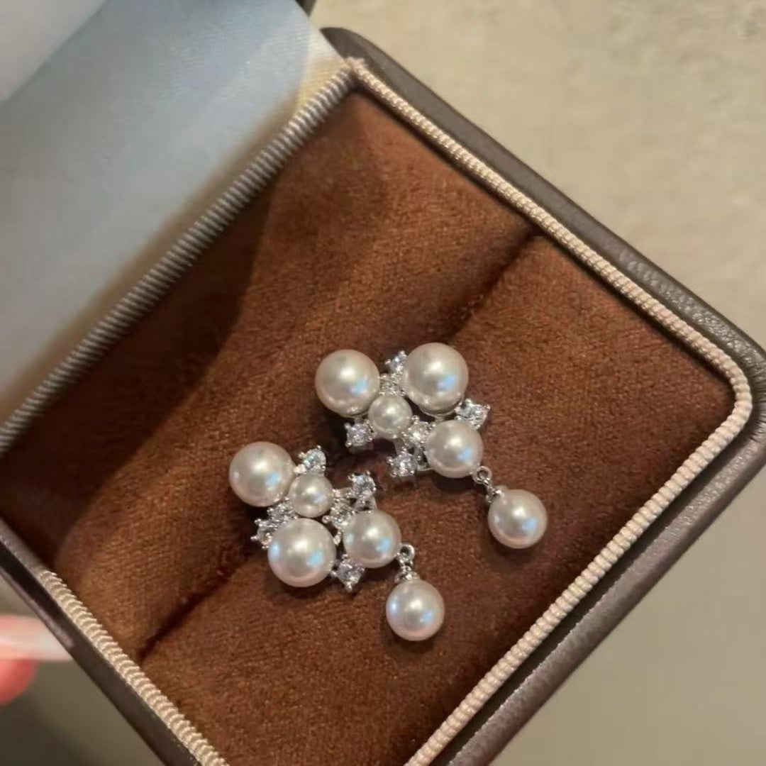 Heavy Craft Light Luxury Style Zircon Pearl Earrings Niche Socialite Temperament French Fashion Versatile High-end Earrings