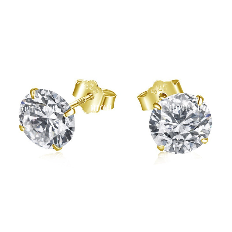 Cross-Border Hot-Selling S925 Sterling Silver Sugar Cube Earrings Four-Prong White Pear-Shaped Heart-Shaped Oval Water Drop Super Sparkling Earrings