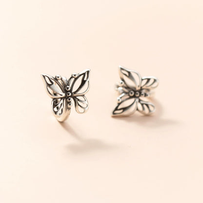 Pure Silver S925 Hollow Butterfly Earrings Light Luxury Elegant Small Earrings Vintage Daily Commute Ear Jewelry