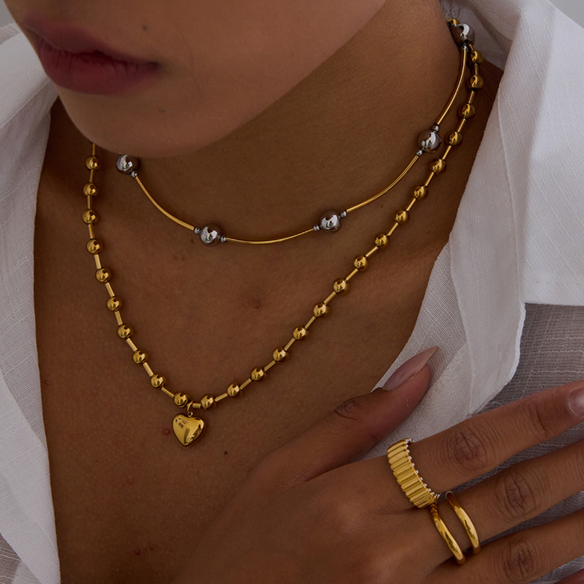 Stainless Steel Heart Necklace Simple High-End Earrings Non-Fading Titanium Steel Jewelry for Women