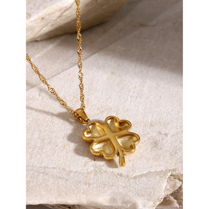 18K Gold Stainless Steel Four-Leaf Clover Pendant Necklace INS Summer New Niche Fashion Simple Titanium Steel Necklace Pendant