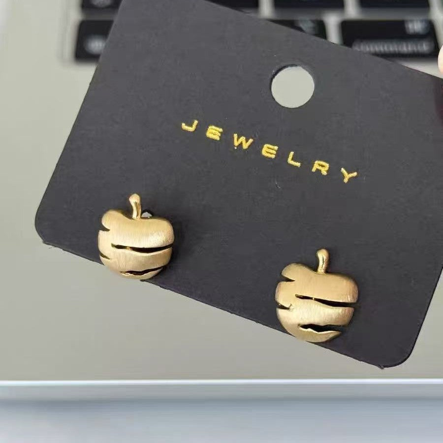 Pure Silver S925 Brushed Craft Apple Earrings Simple Fashion Niche High-end Exquisite Versatile