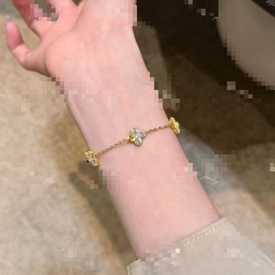 Sterling Silver S925 Four-Leaf Clover Laser Bracelet Fashion Versatile Heavy Craftsmanship Four-Leaf Clover Light Luxury High-End Niche Design