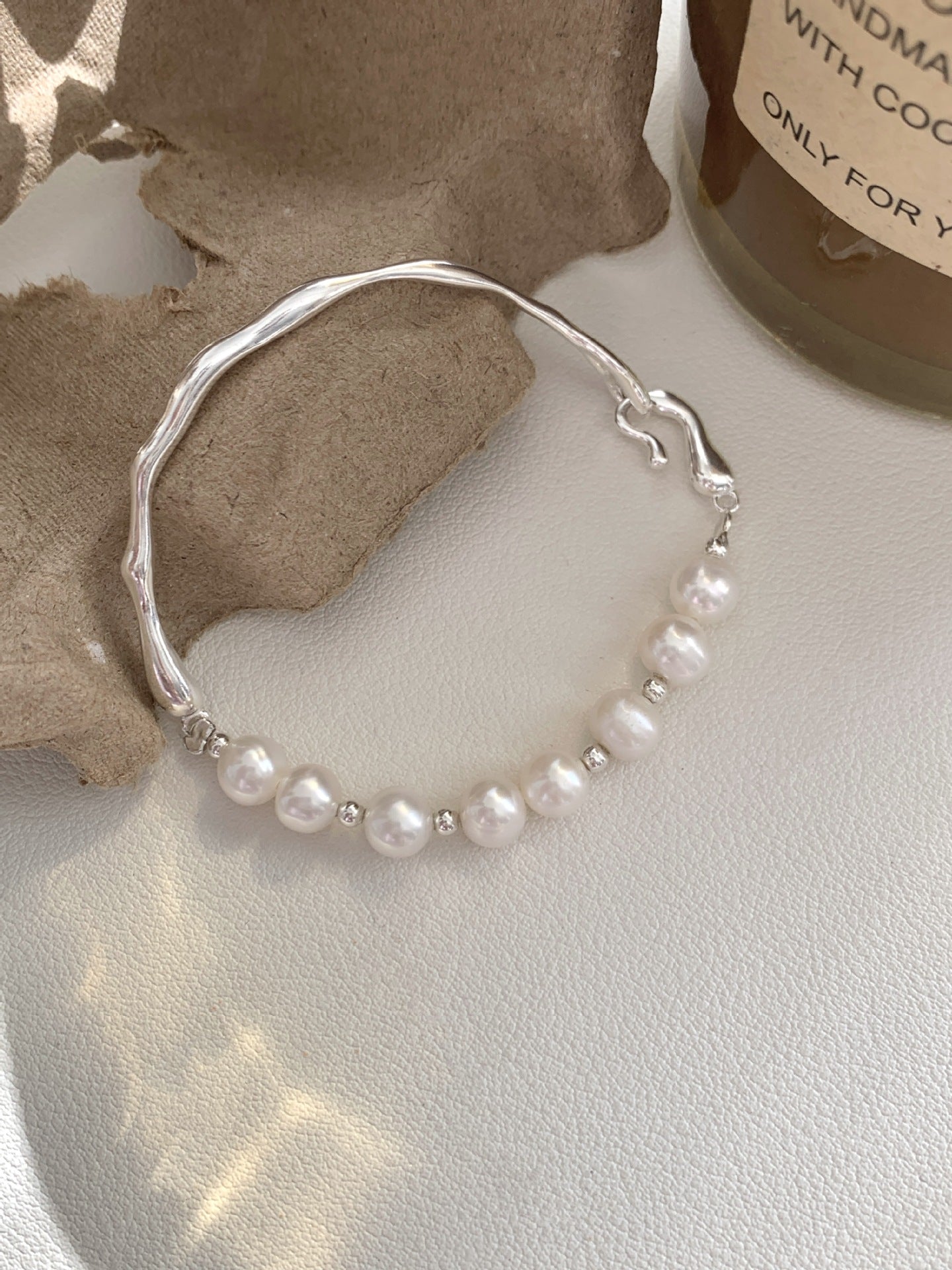S925 Sterling Silver Natural Freshwater Pearl Half Bracelet Bangle Niche Light Luxury High-end Design Elegant Gentle Temperament