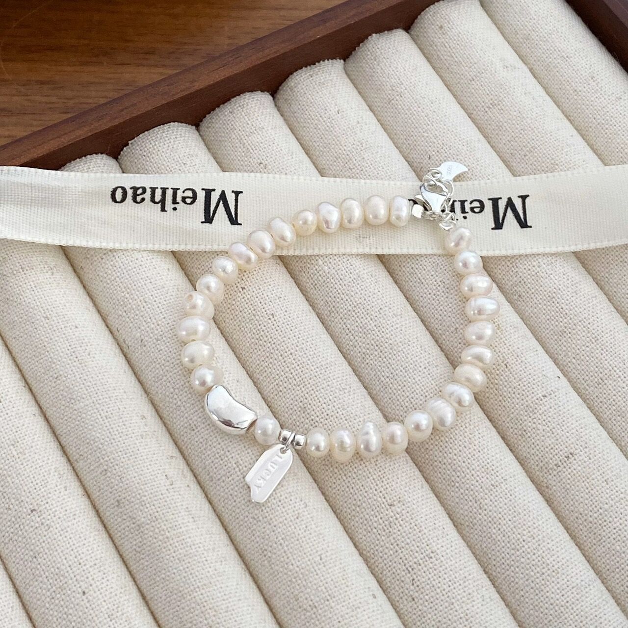 S925 Silver Lucky Bean Long Pendant Letter Bracelet for Women Gentle Temperament Freshwater Pearl Best Friend Bracelet Elegant Jewelry