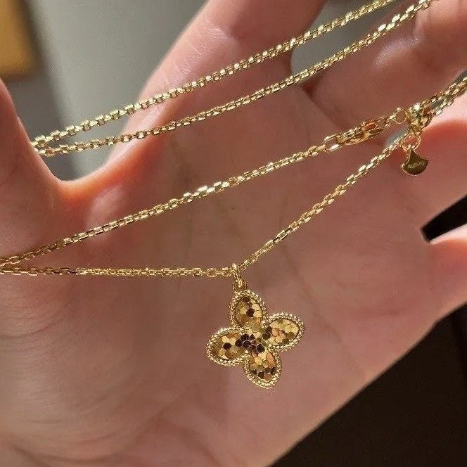 Four-leaf Clover Crushed Ice S925 CNC Craft Double-sided Necklace Hot Fashion Exquisite High-end Light Luxury